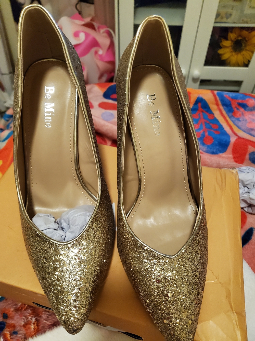 ASOS BE MINE Gold Glitter Pointed-Toe Stiletto Heels
